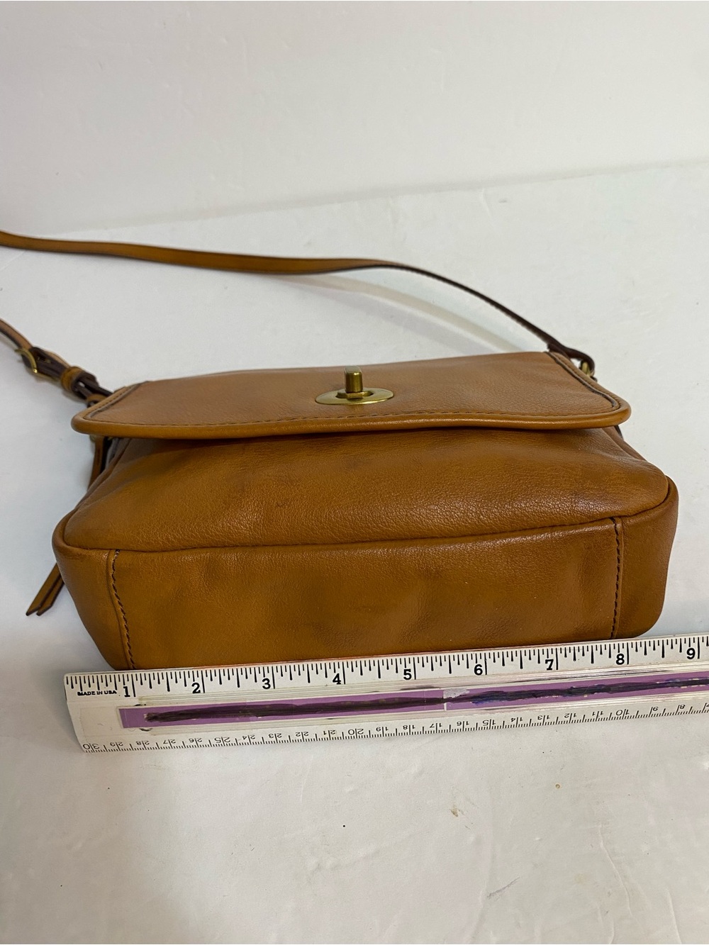 margot Tan Leather Crossbody with Turn-Lock Detail - Picture 15 of 15